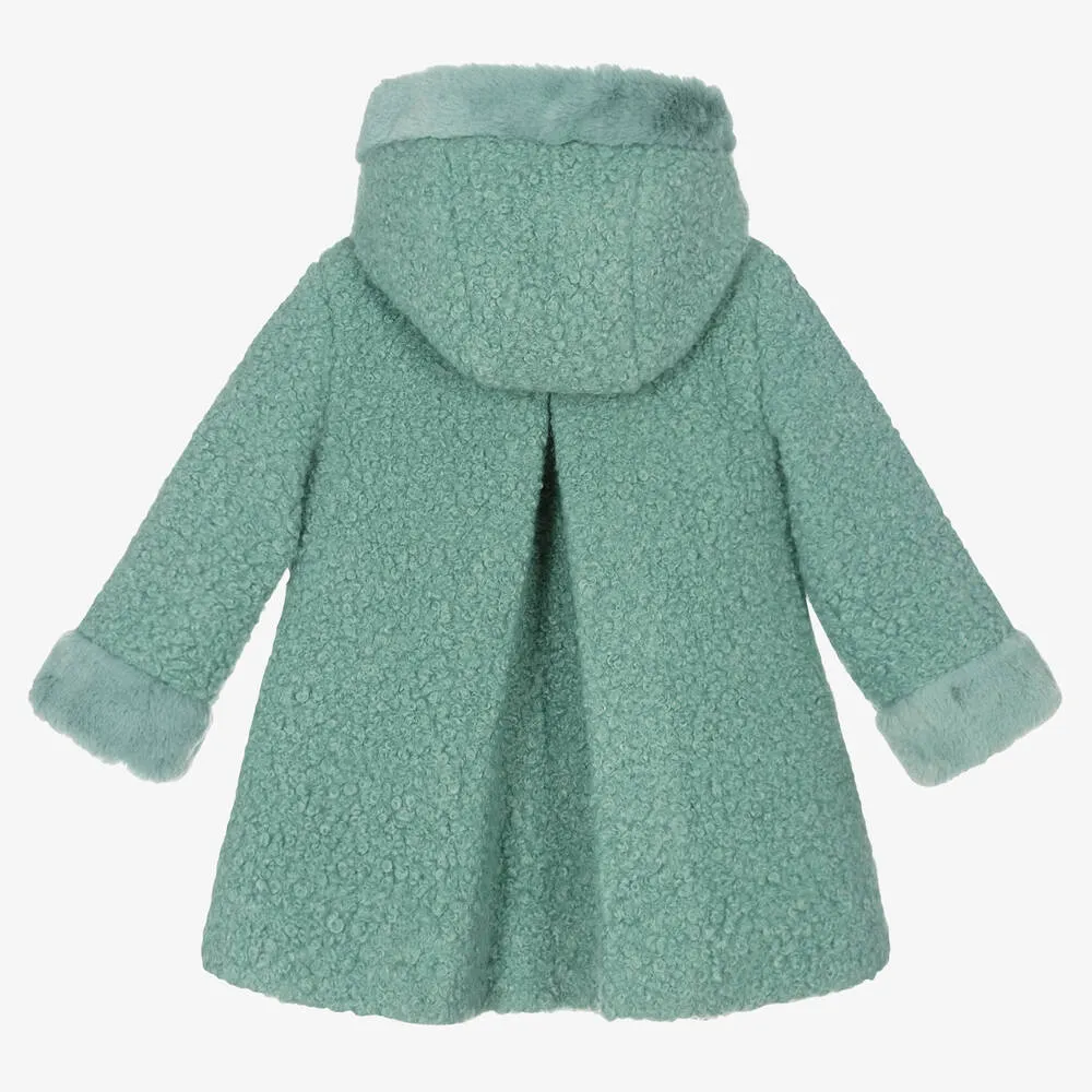 Girls Green Bouclé Coat