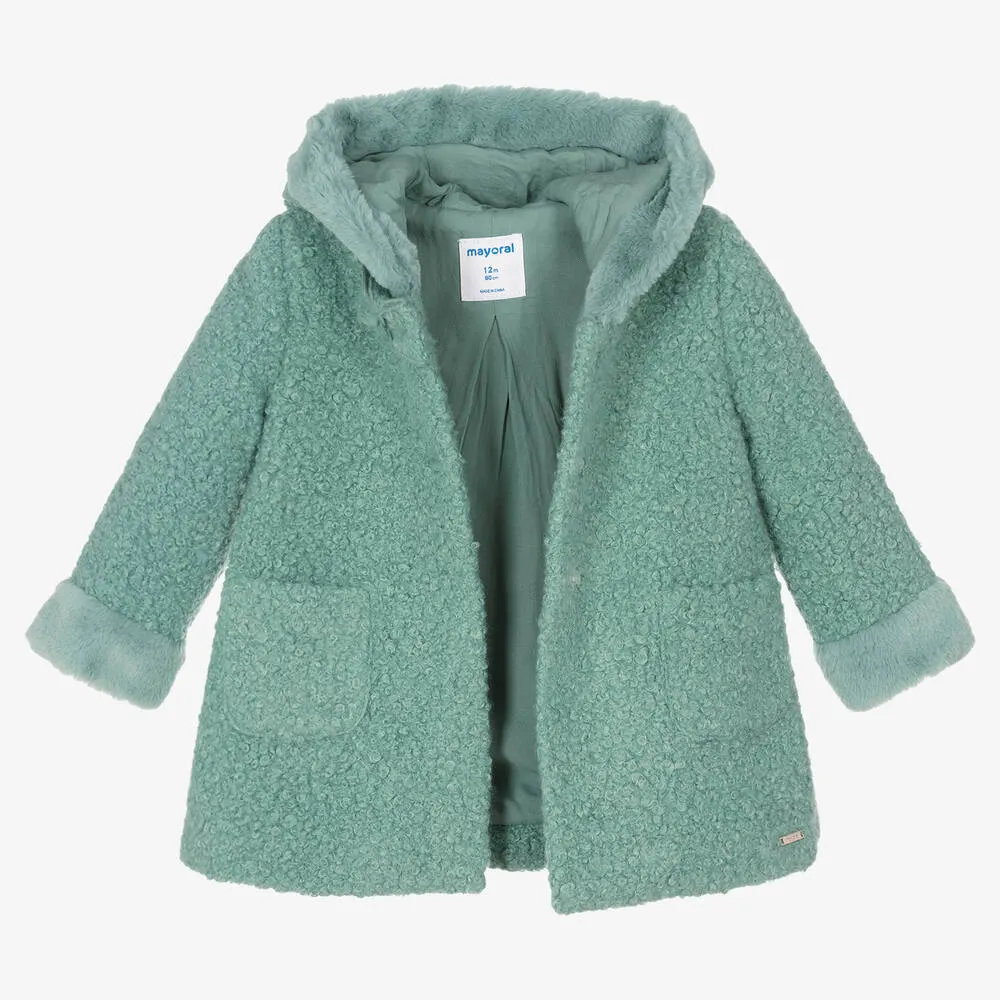 Girls Green Bouclé Coat