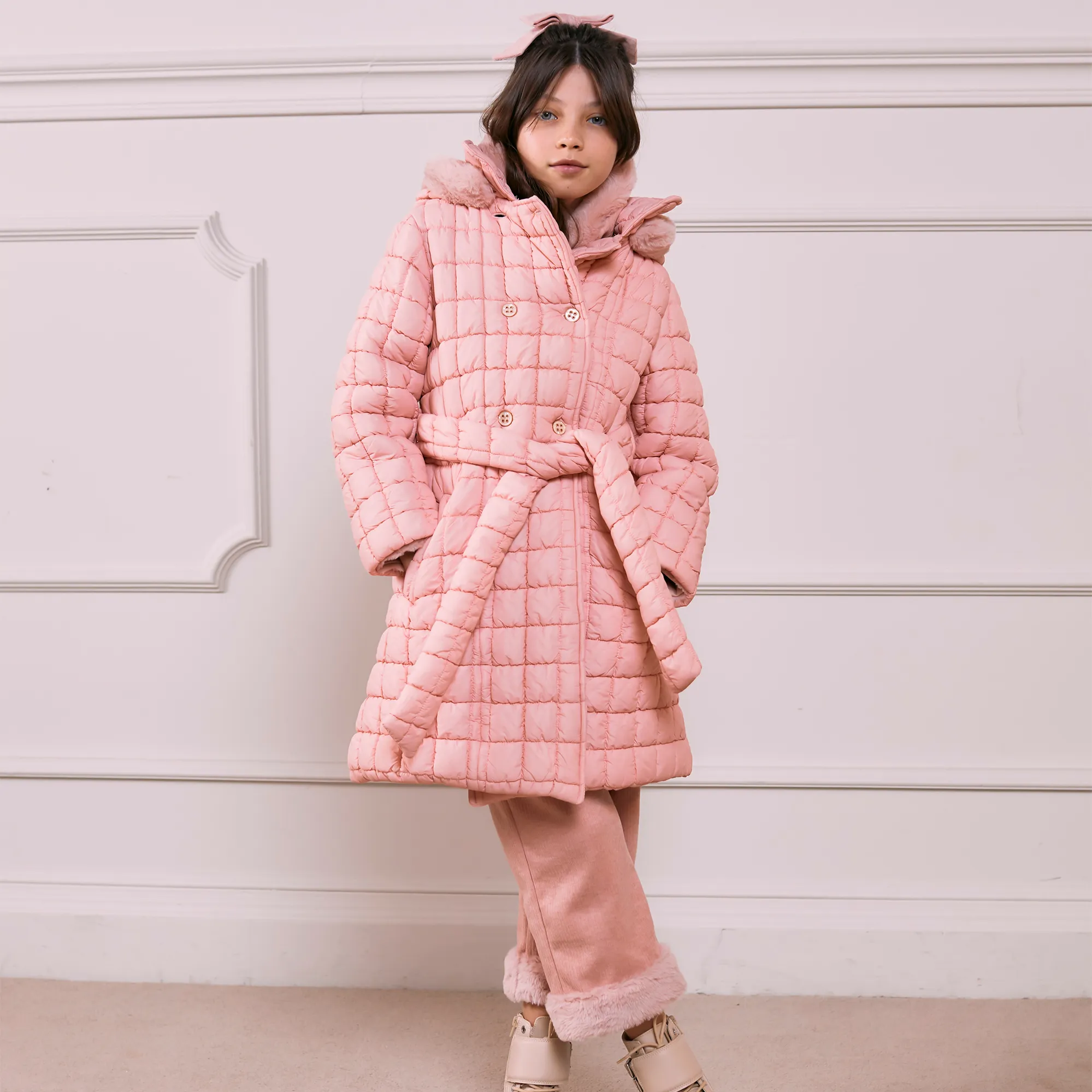 Girls Pink Quilted Coat