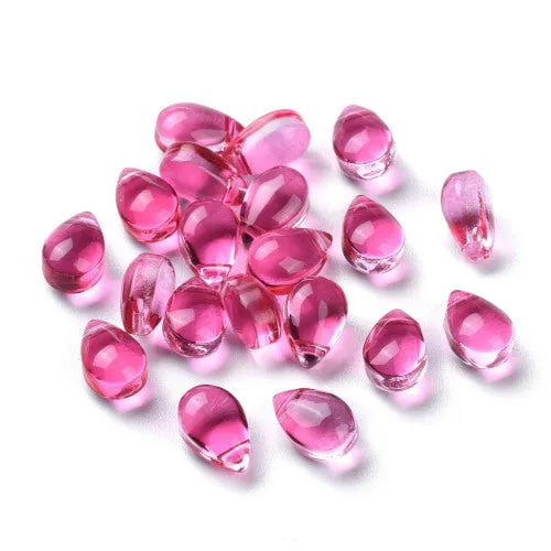 Glass Beads, Teardrop, Transparent, Top Drilled, Deep Pink, 9mm