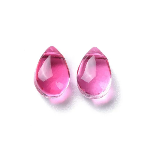 Glass Beads, Teardrop, Transparent, Top Drilled, Deep Pink, 9mm