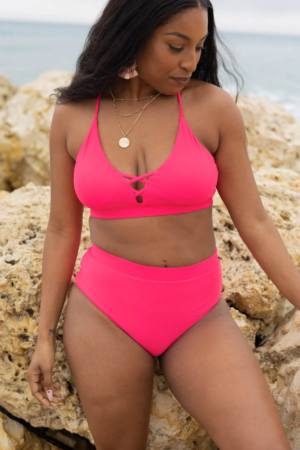 Going On A Retreat Mid-Rise Swim Bottoms- Pink