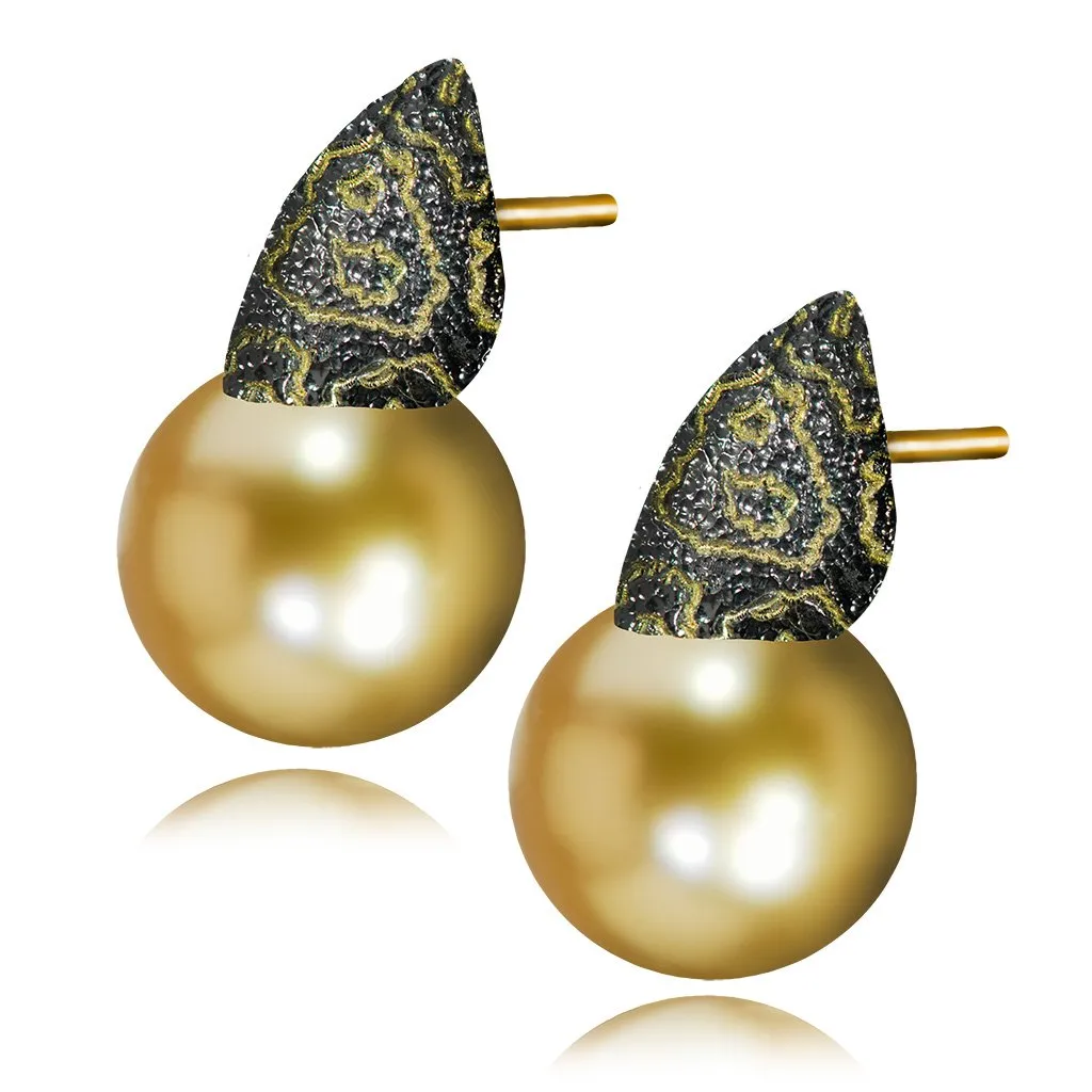 Gold Earrings with South Sea Golden Pearls