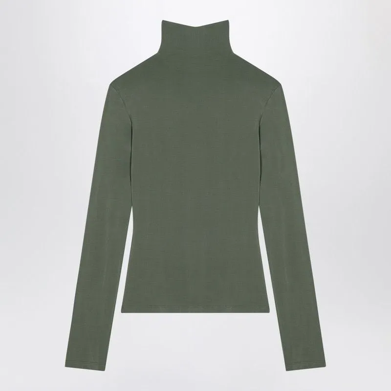 GREEN VISCOSE TURTLENECK SWEATER WITH LOGO