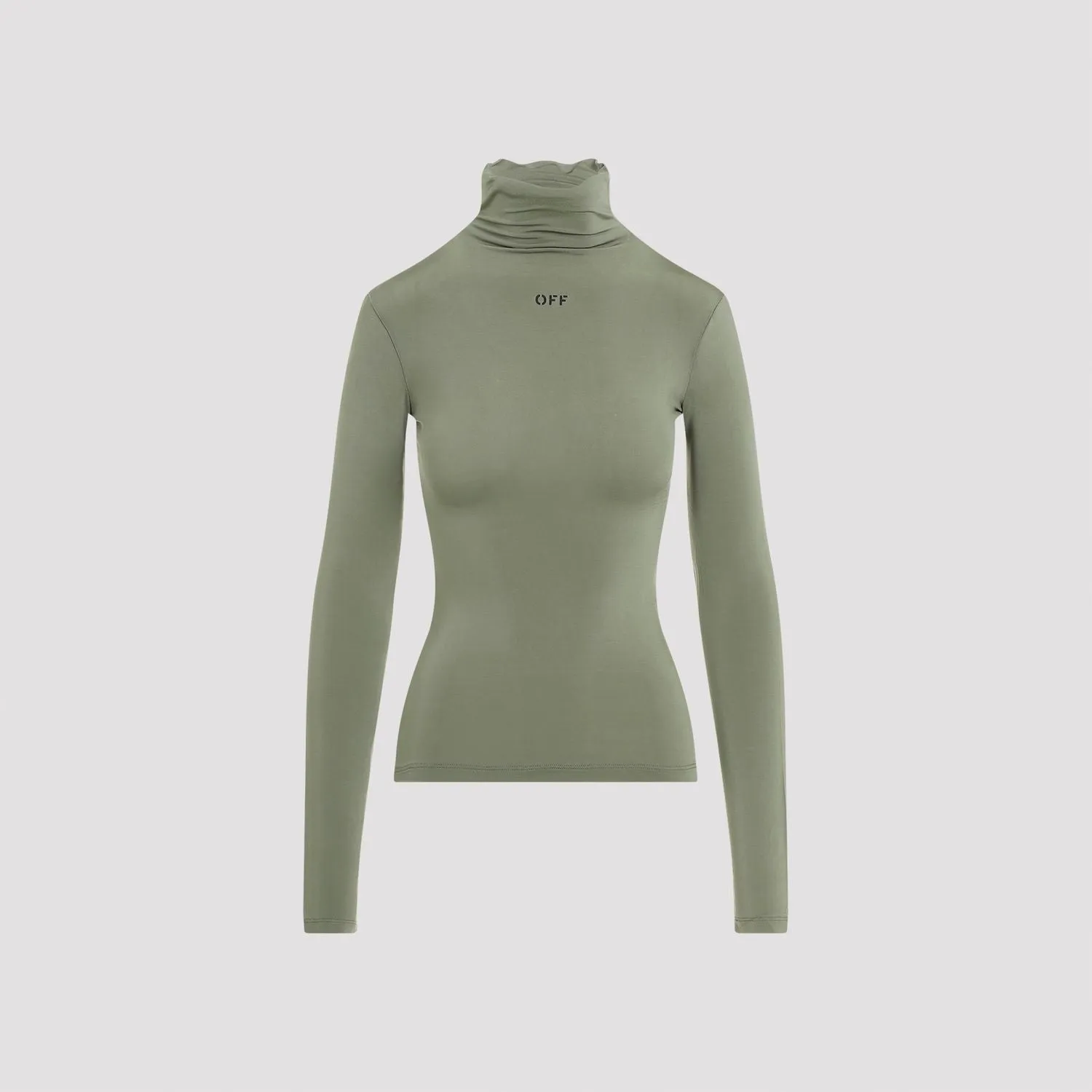 GREEN VISCOSE TURTLENECK SWEATER WITH LOGO