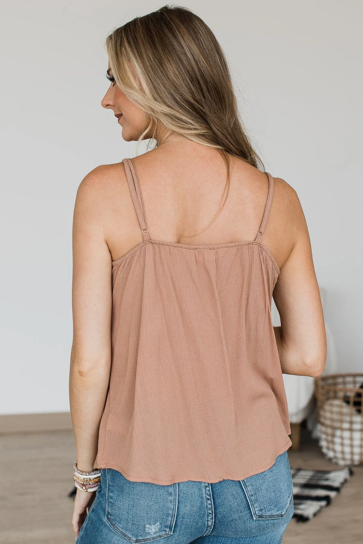 In The Company Of Hope Ruffle Tank- Mocha