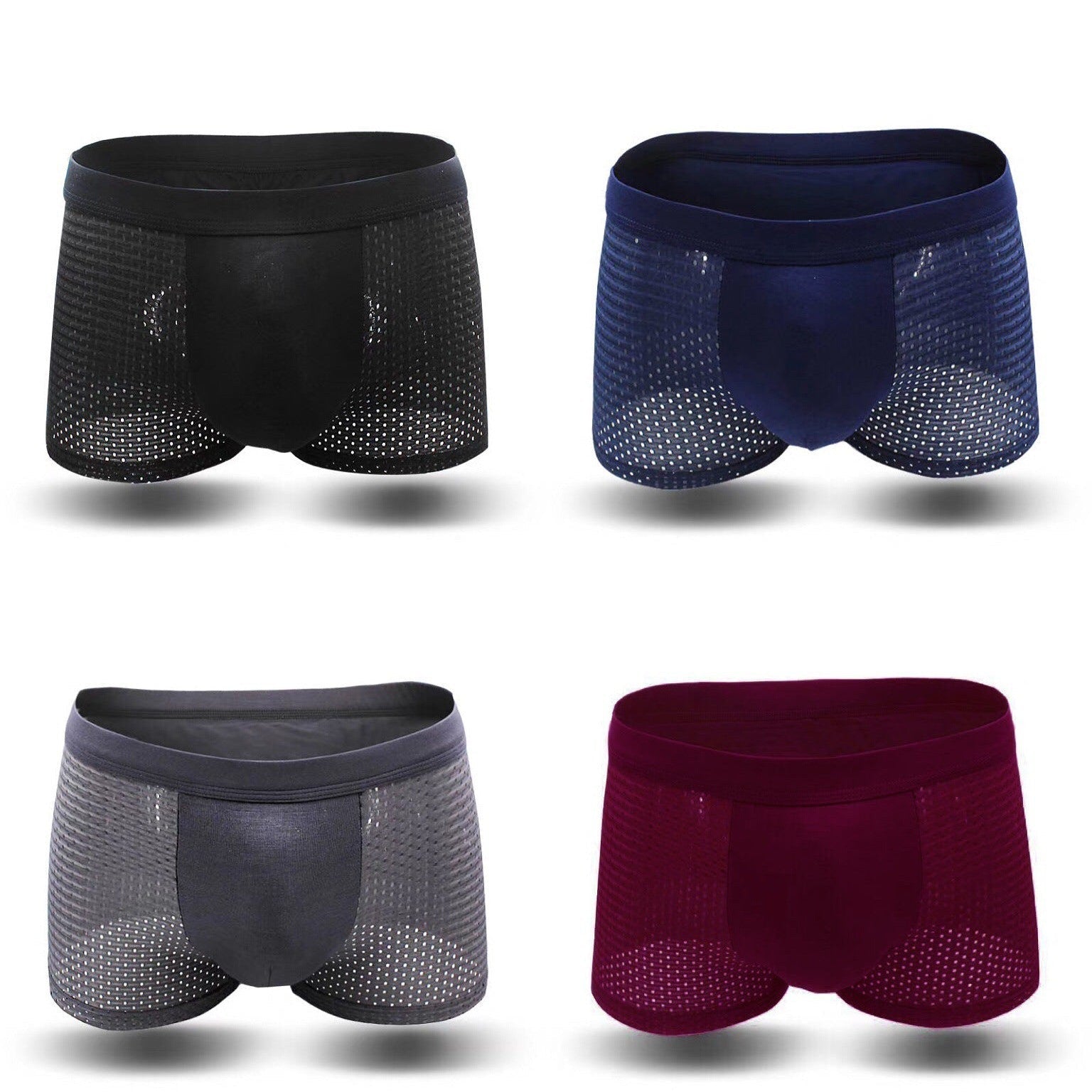 INSTOCK-Men's boxer briefs mid-rise 4-pack boxed mesh solid color