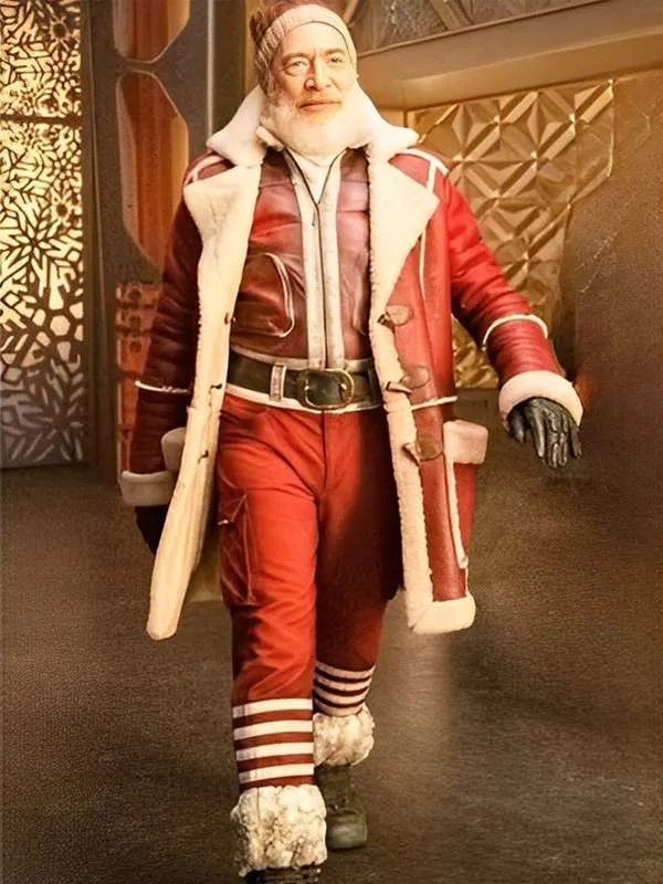 J.K. Simmons Red One Leather Coat | Santa Claus Costume Coat