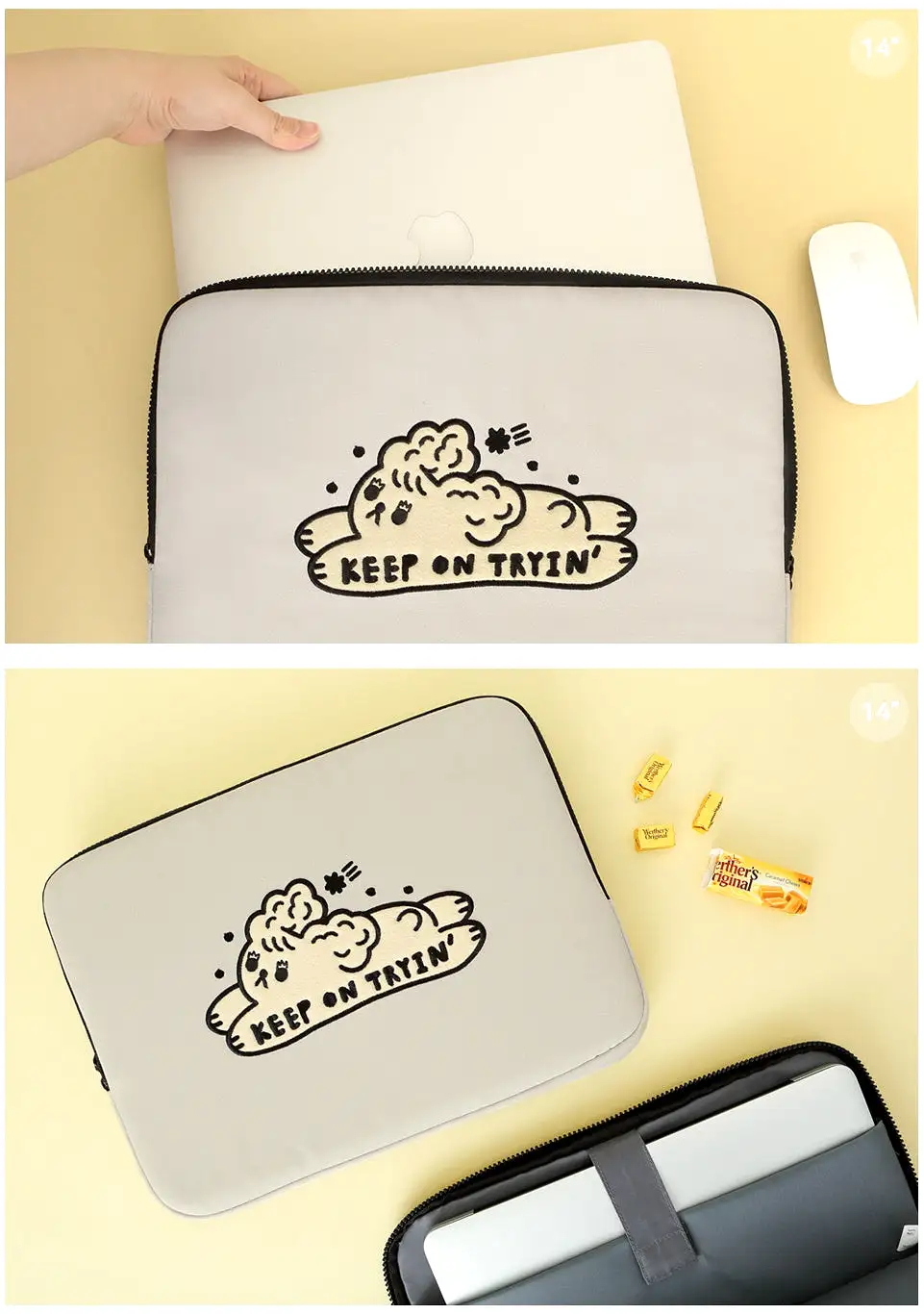 Keep on tryin embroidery Graphic iPad 13 14 15inch Laptop Sleeves Cases Pouches Protective Covers Purses Handbags Square Cushion