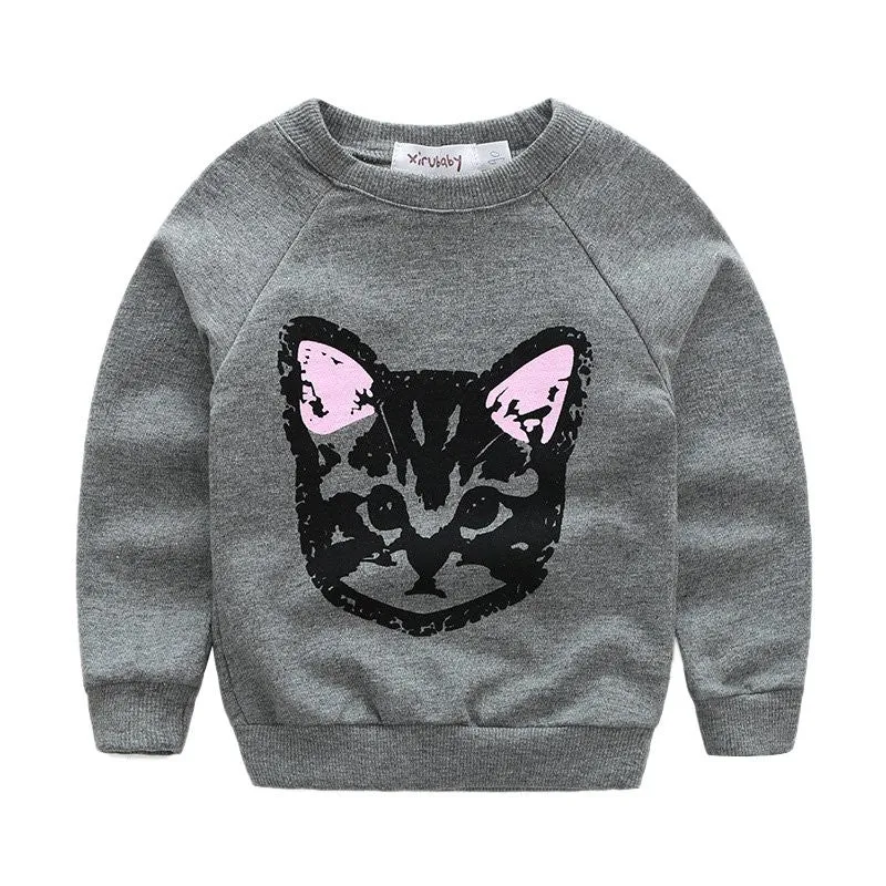 Kids Girls Boys Clothes Sets Cat Print Cartoon Cute Long Sleeve Cotton 2pcs Set Children's Casual Baby Suit Clothing SM6