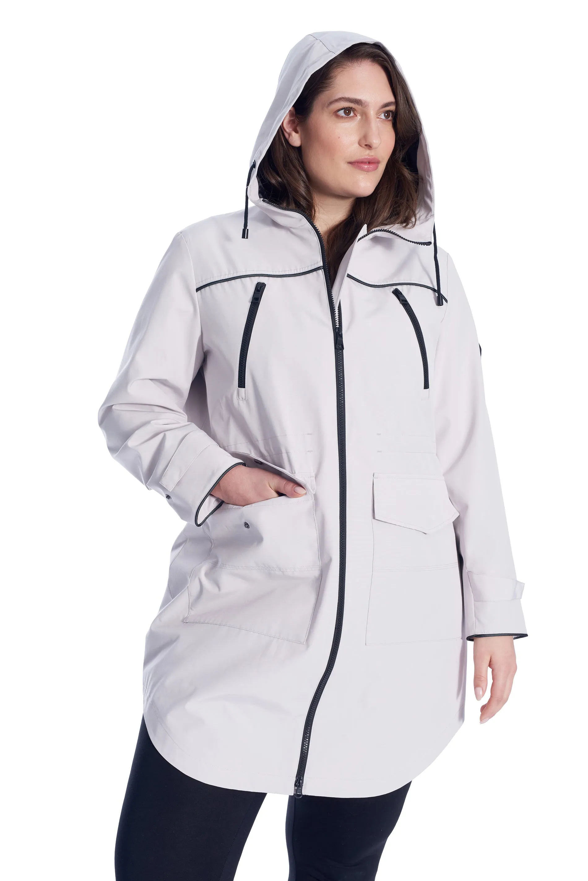 KUSAWA PLUS | WOMEN'S DRAWSTRING RAINCOAT, PLATINUM (PLUS SIZE)