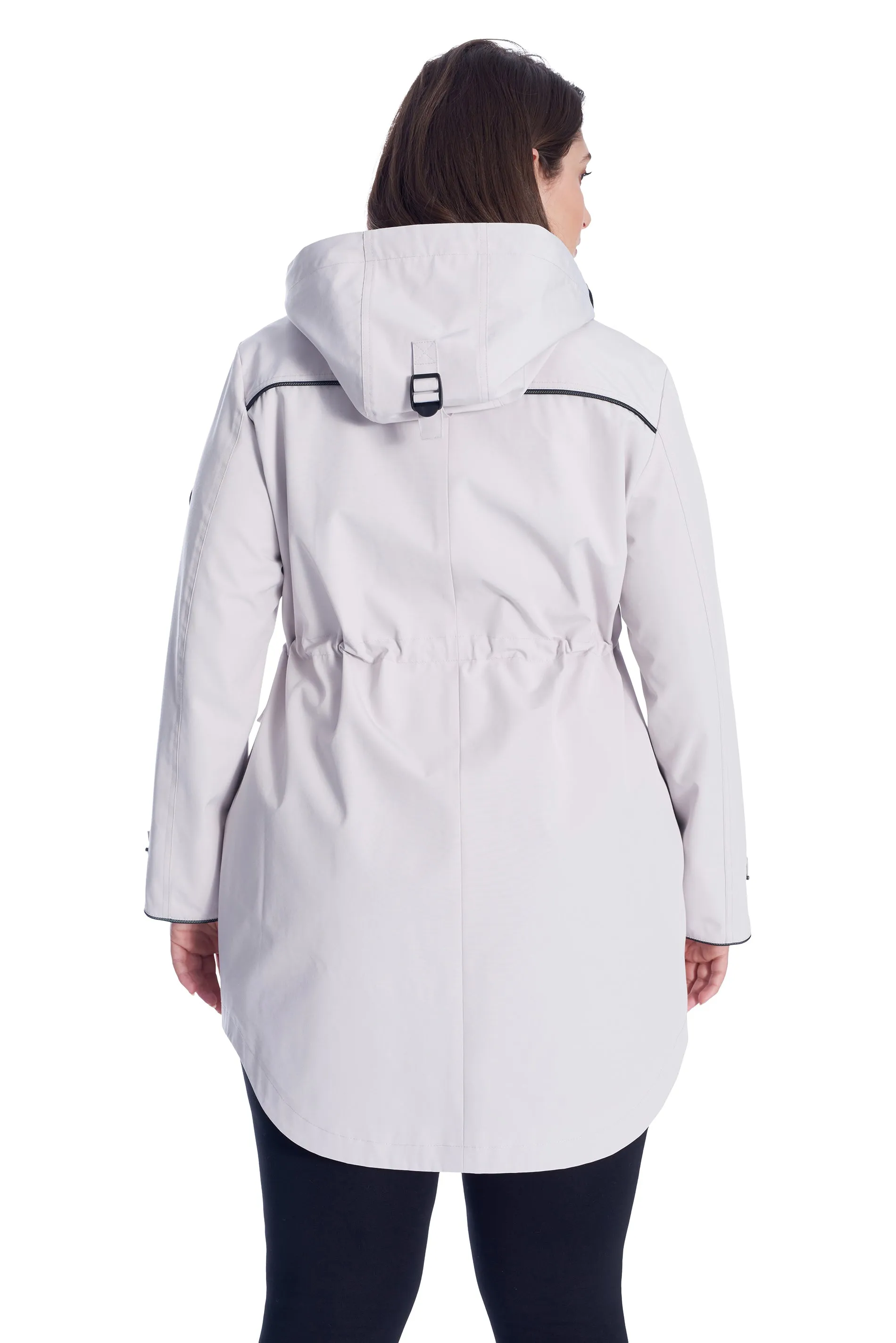 KUSAWA PLUS | WOMEN'S DRAWSTRING RAINCOAT, PLATINUM (PLUS SIZE)