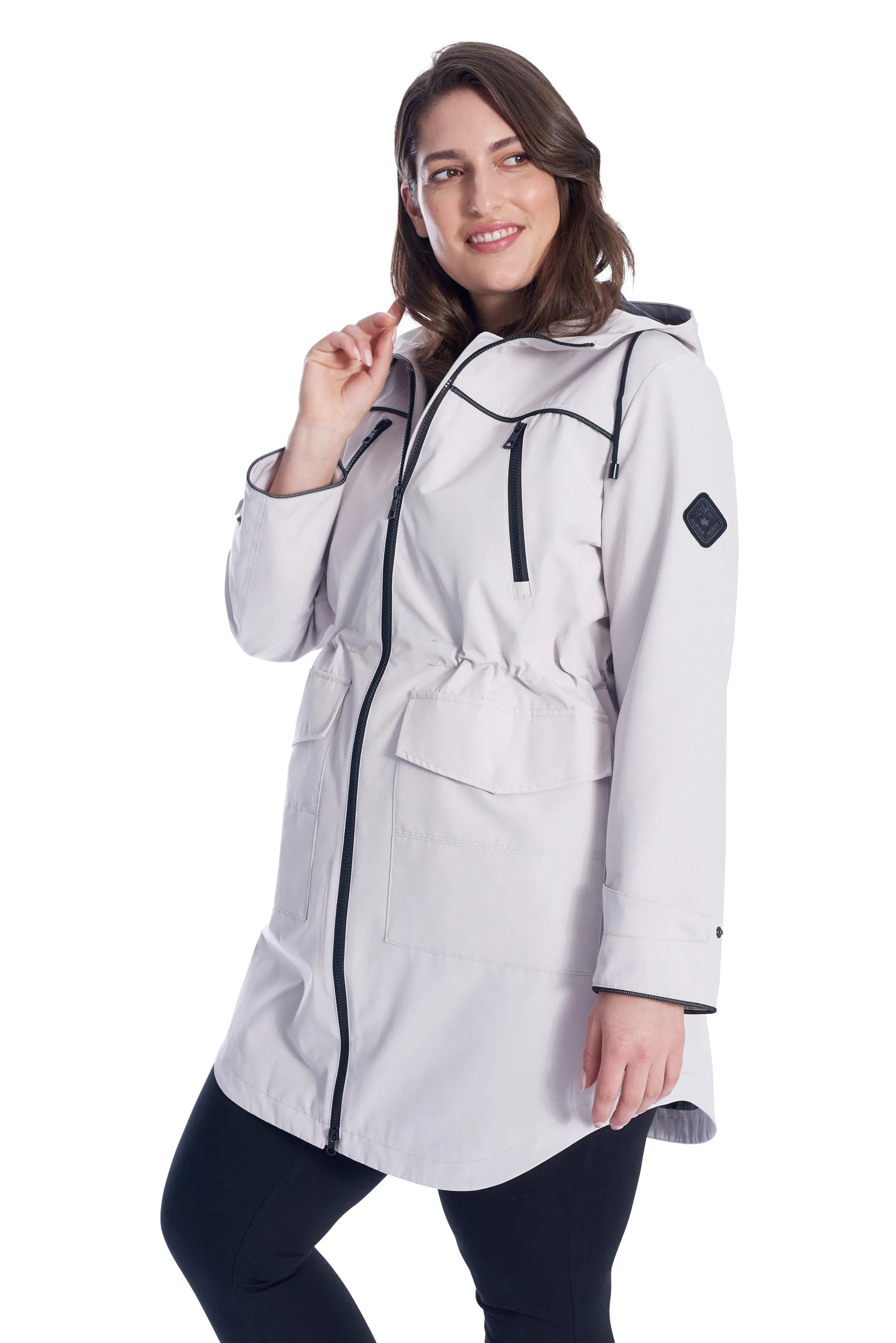 KUSAWA PLUS | WOMEN'S DRAWSTRING RAINCOAT, PLATINUM (PLUS SIZE)