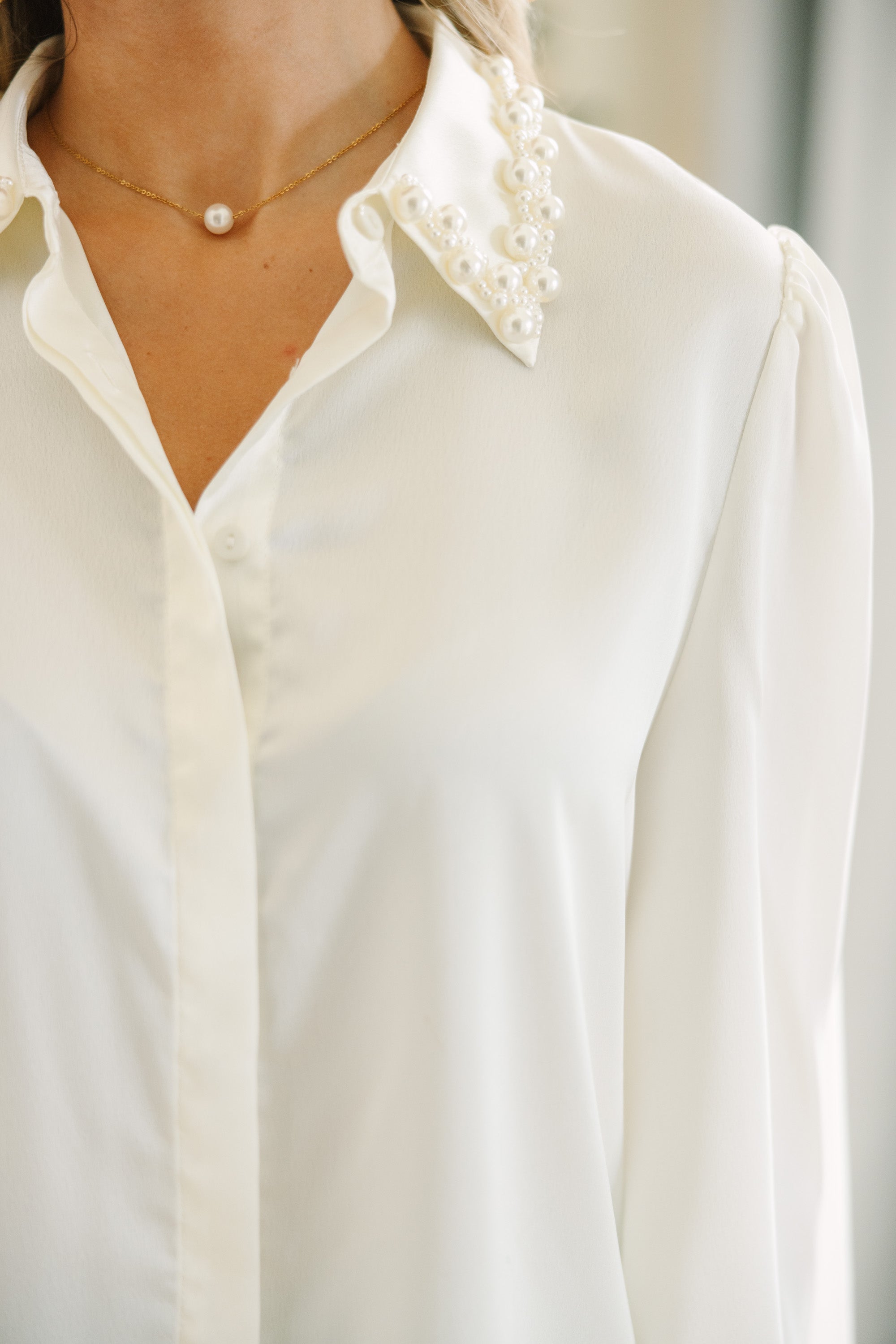 Leading Lady Cream White Satin Blouse