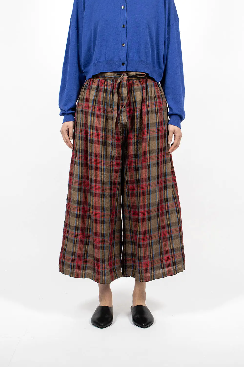 Linen Tartan Pants Mocha