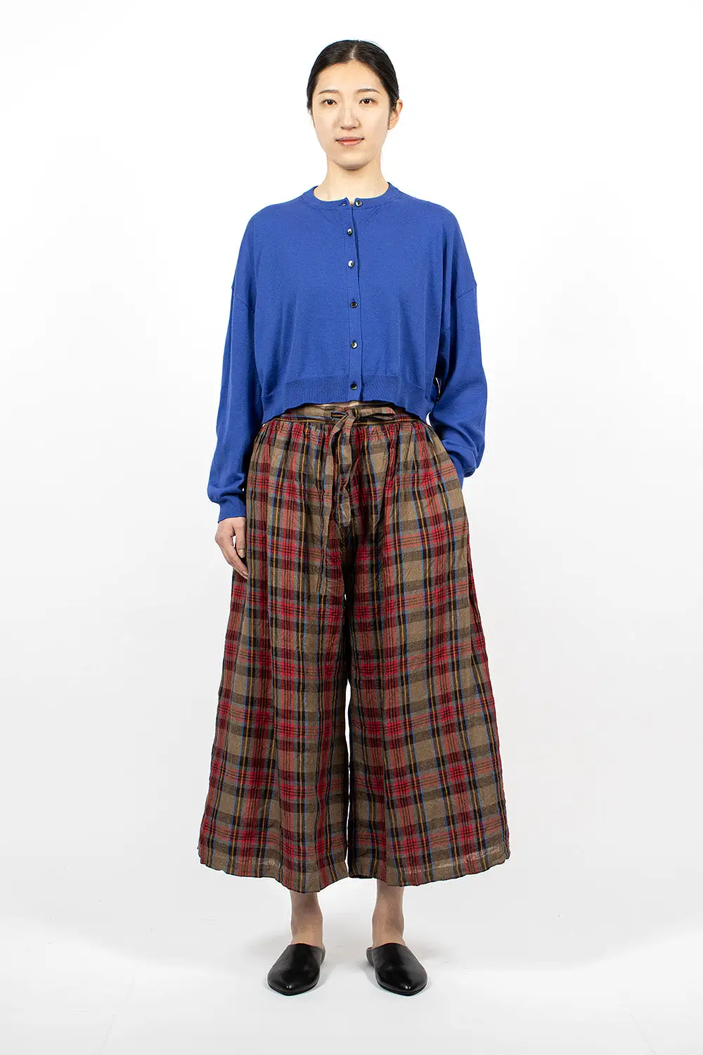 Linen Tartan Pants Mocha