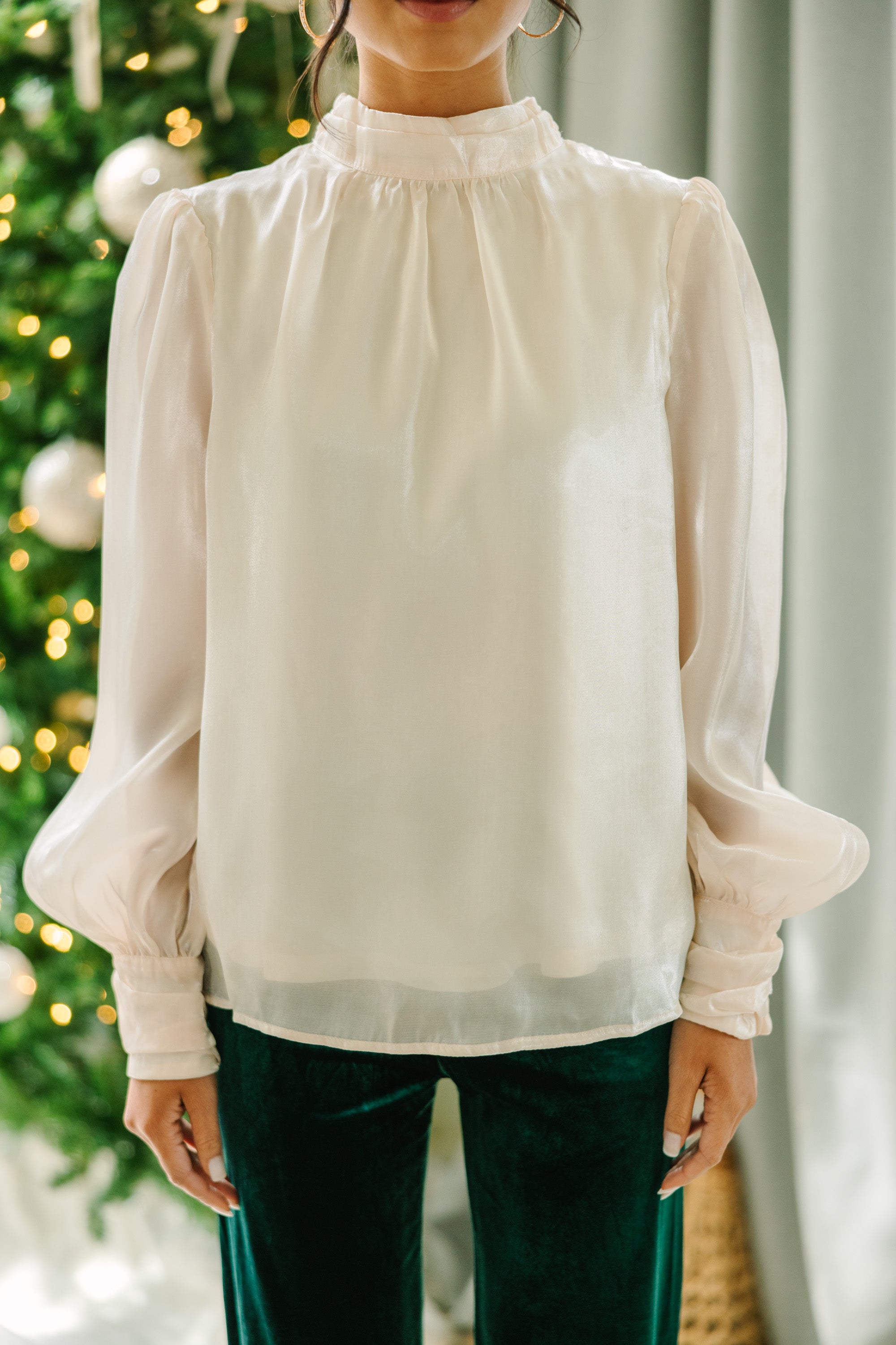 Make It Last Cream White Shimmery Blouse