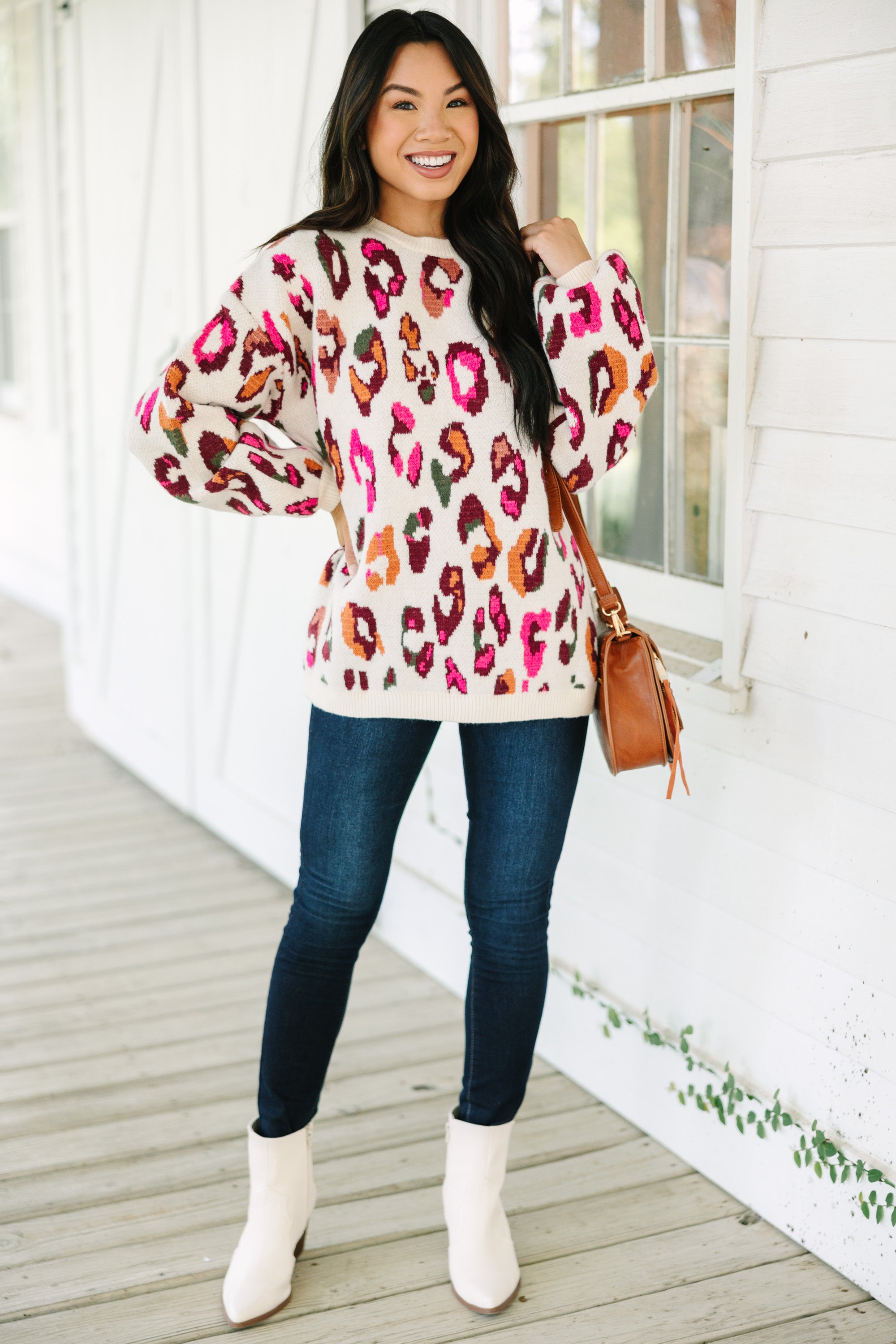 Make You Feel Cream White Leopard Sweater