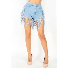 Mid-rise Fringe Hem Denim Shorts