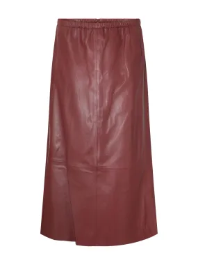 Mid Rise Leather Gathered Skirt