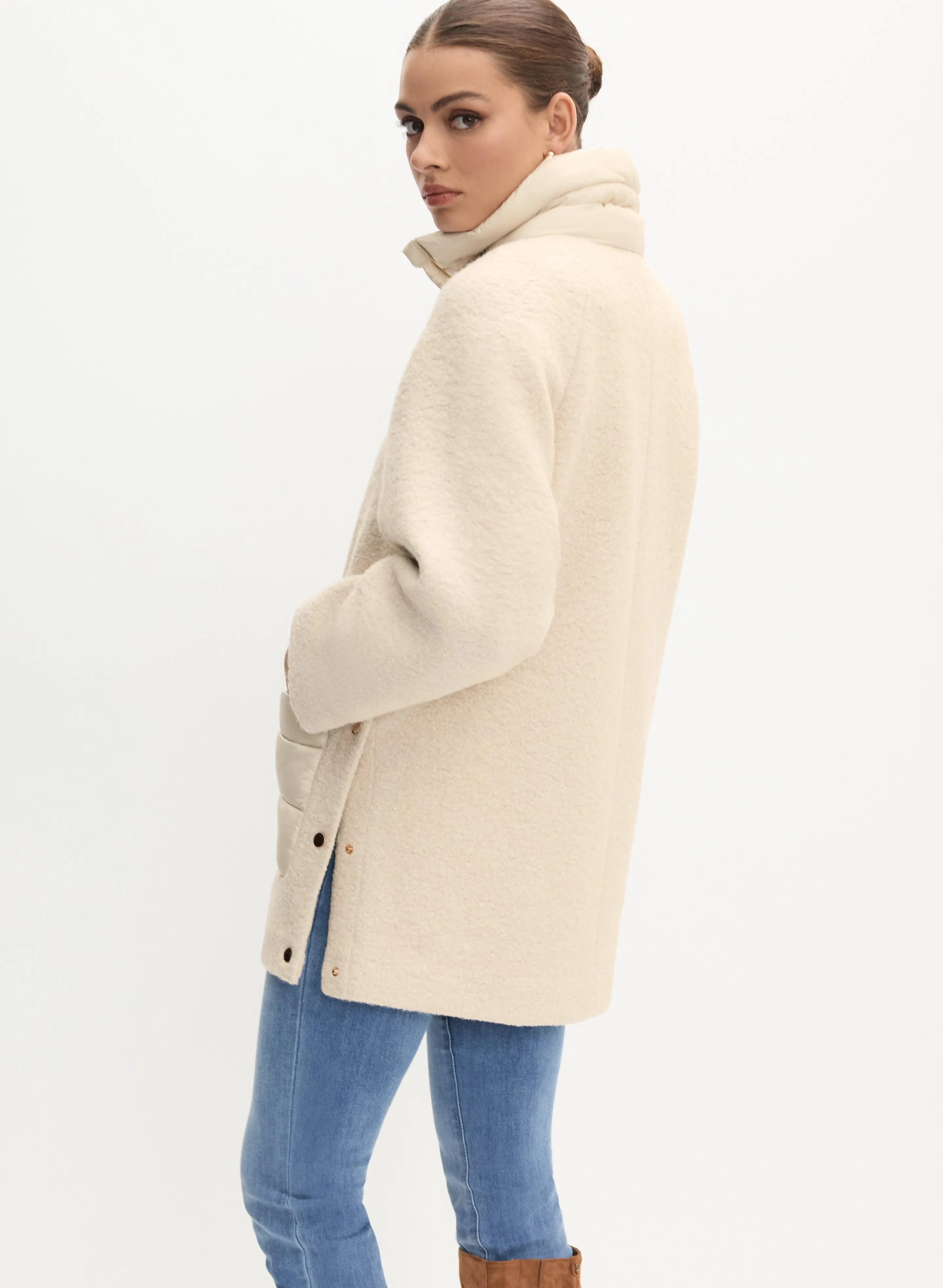 Mixed Puffer Wool-Blend Coat