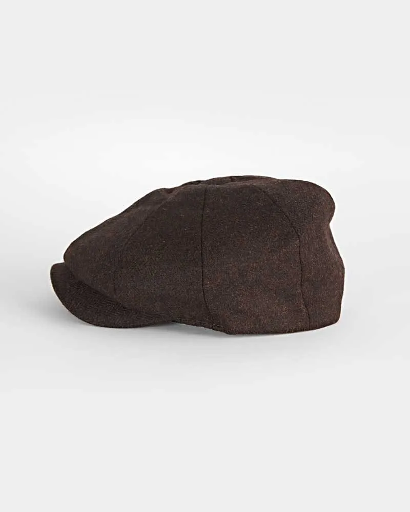 Mocha Brown Herringbone Wool Made In England Gatsby Cap