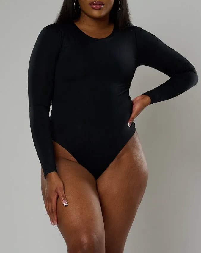 Nadia Long Sleeve Crew Neck Bodysuit - Black