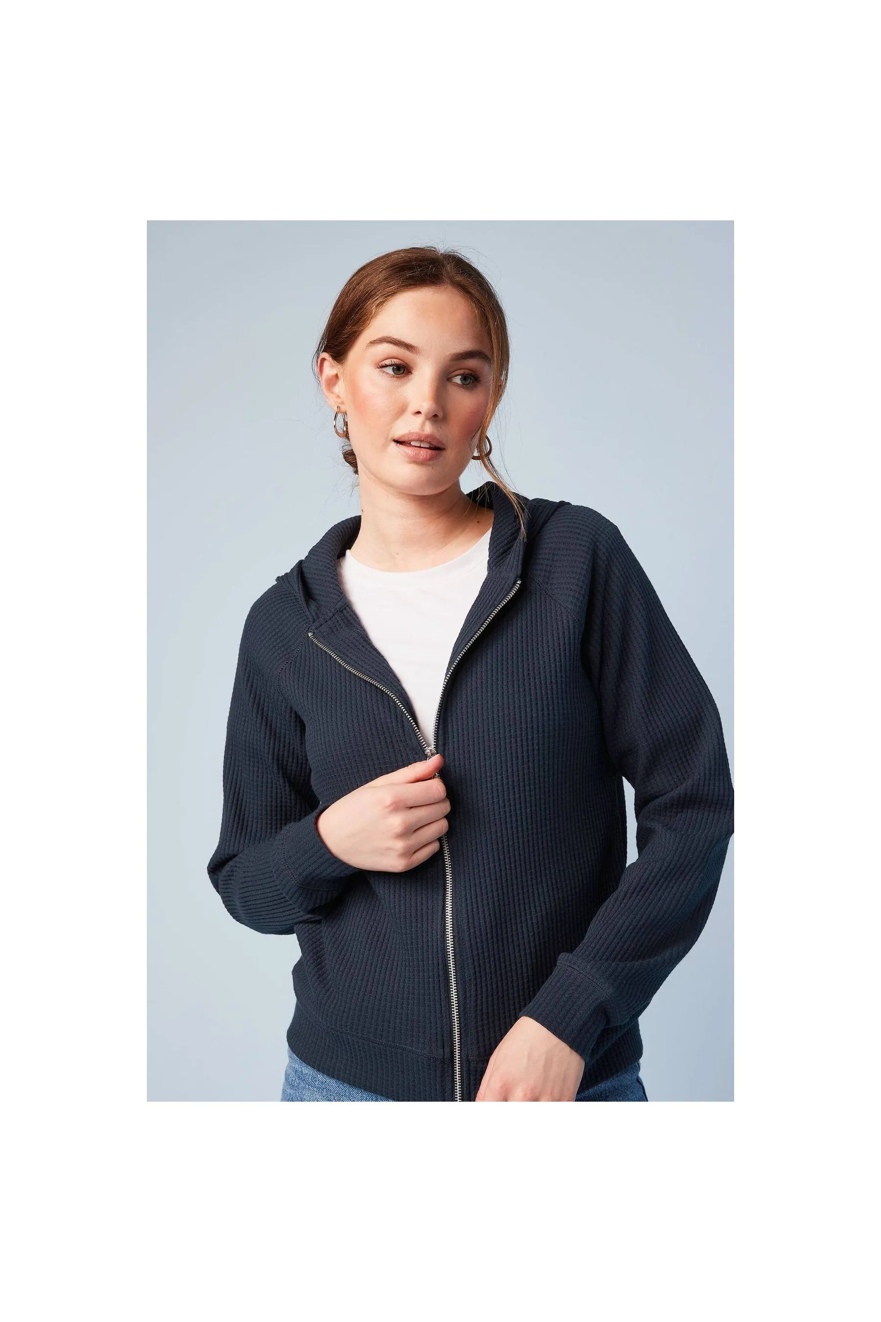 NEXT Waffle Zip Through Hoodie Navy Women Hoodies