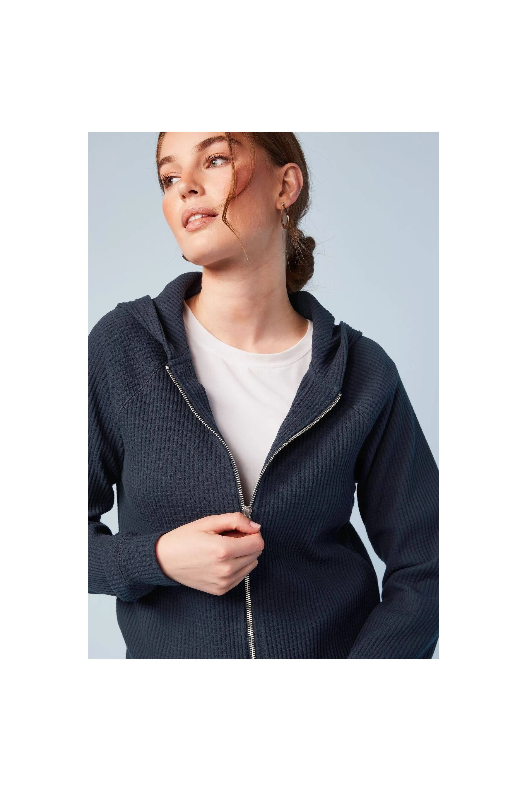 NEXT Waffle Zip Through Hoodie Navy Women Hoodies