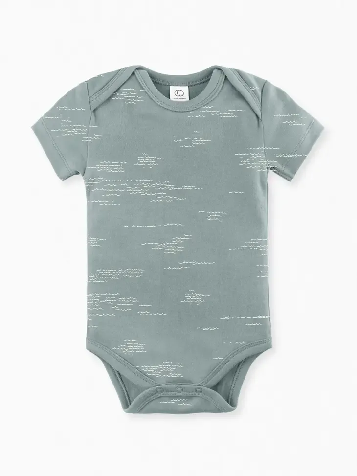 Organic S/S Classic Afton Bodysuit - Waves/Ocean