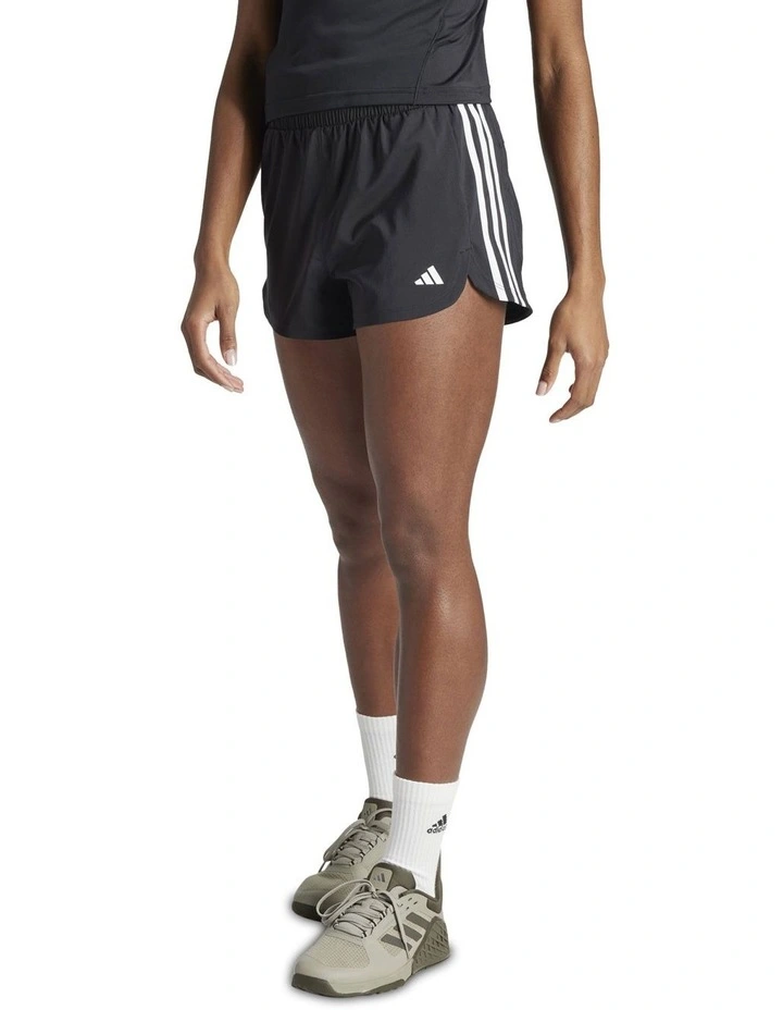 Pacer Training 3-Stripes Woven High-Rise Shorts in Black/White