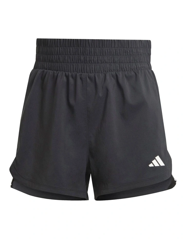 Pacer Training 3-Stripes Woven High-Rise Shorts in Black/White