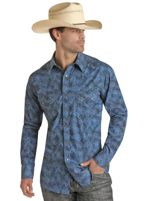 Panhandle Slim Mens Blue Paisley Vintage Long Sleeve Shirt