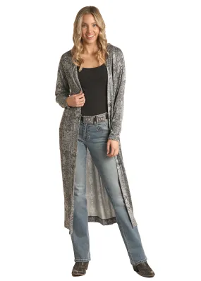 Panhandle Slim Women's Black Southwest Print Long Sleeve Sweater Duster