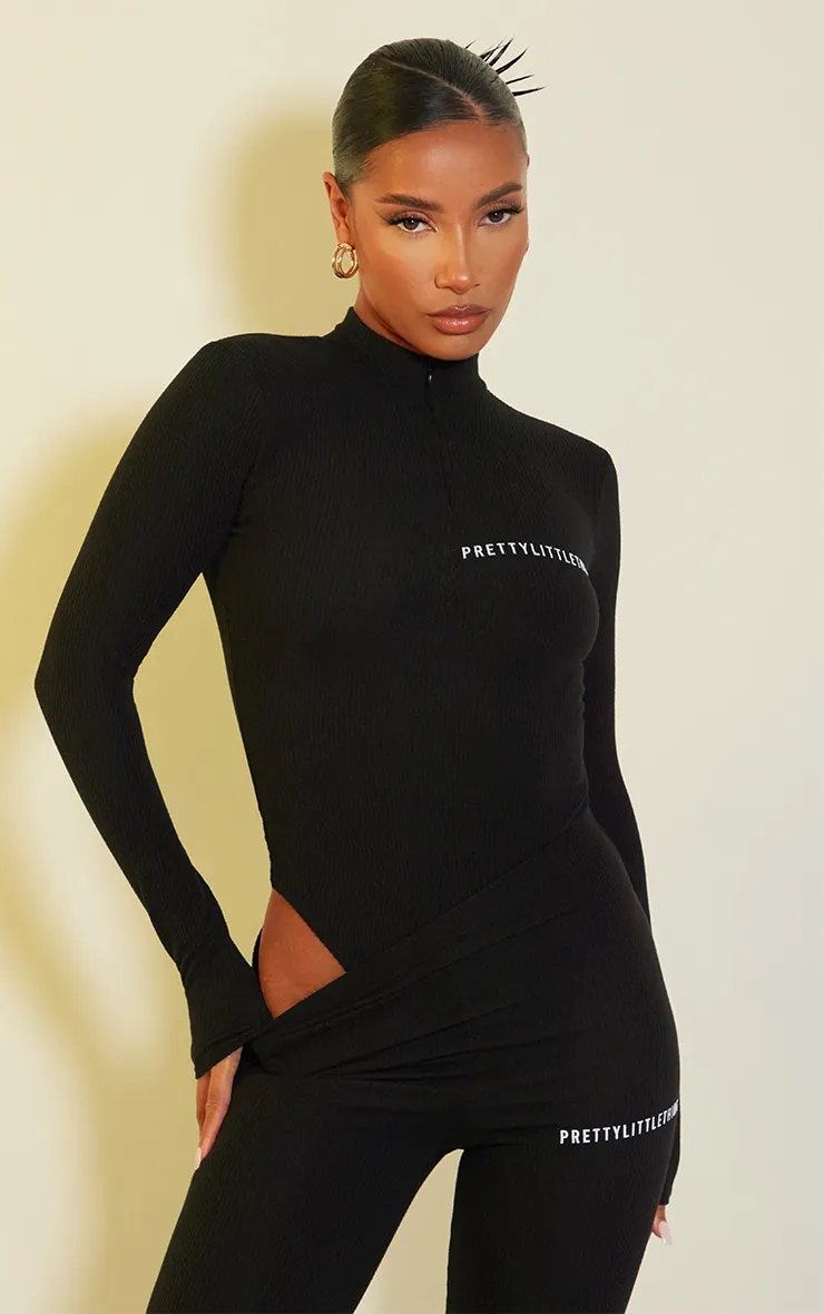 Plt Black Crinkle Rib Half Zip Bodysuit