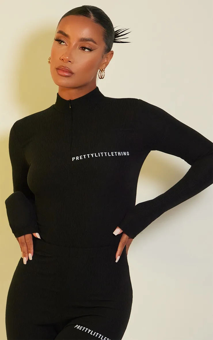 Plt Black Crinkle Rib Half Zip Bodysuit