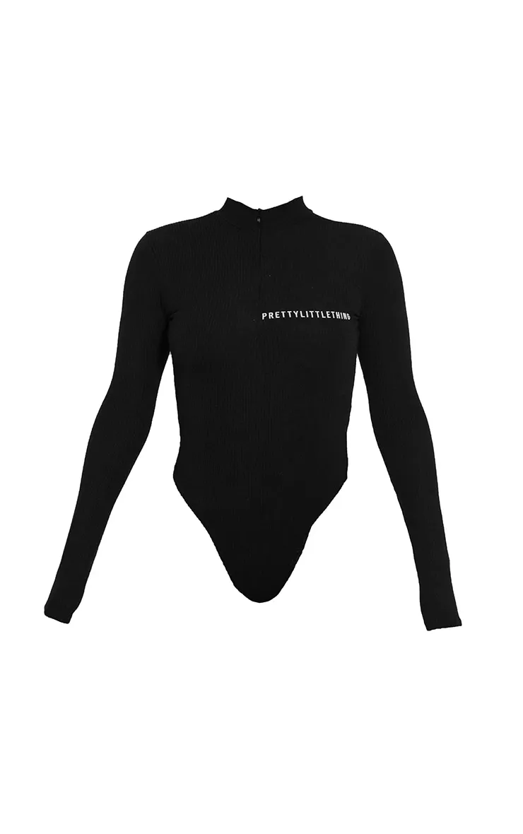 Plt Black Crinkle Rib Half Zip Bodysuit