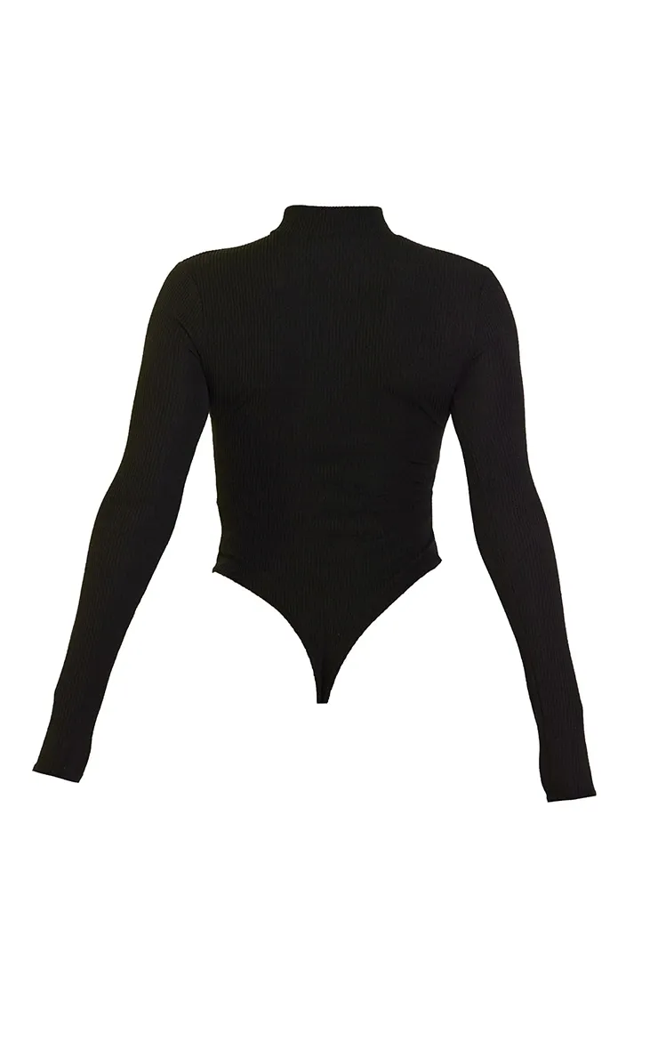 Plt Black Crinkle Rib Half Zip Bodysuit