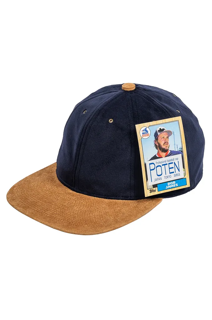 Poten Japanese Made Cap - Adjustable Pig-Suede Leather Brim Navy 2-Tone