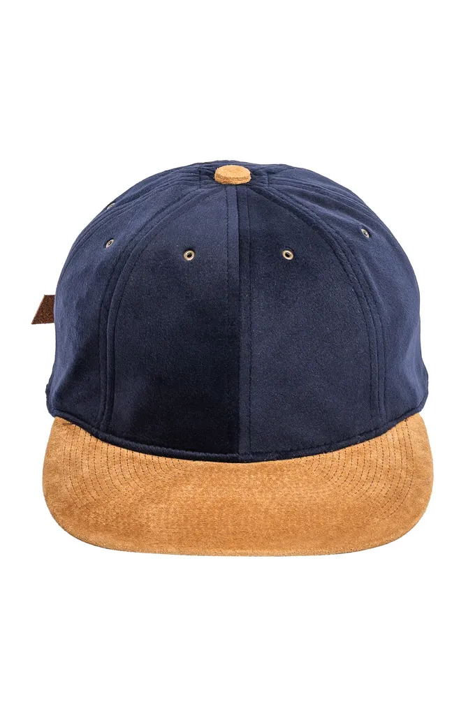 Poten Japanese Made Cap - Adjustable Pig-Suede Leather Brim Navy 2-Tone