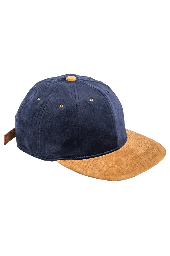 Poten Japanese Made Cap - Adjustable Pig-Suede Leather Brim Navy 2-Tone