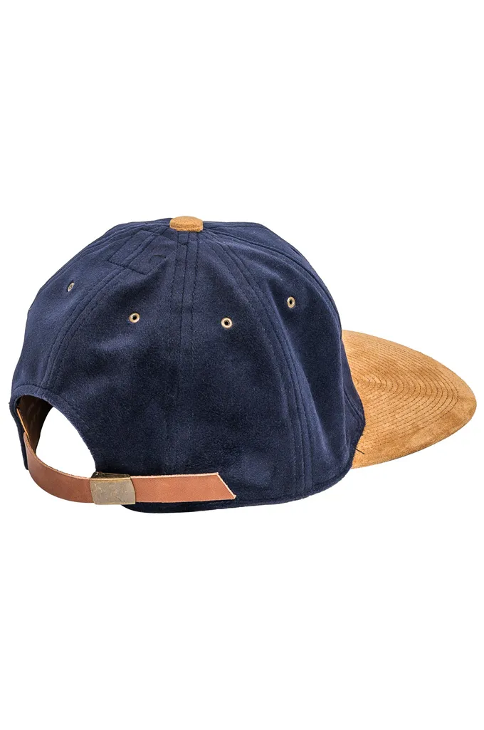 Poten Japanese Made Cap - Adjustable Pig-Suede Leather Brim Navy 2-Tone