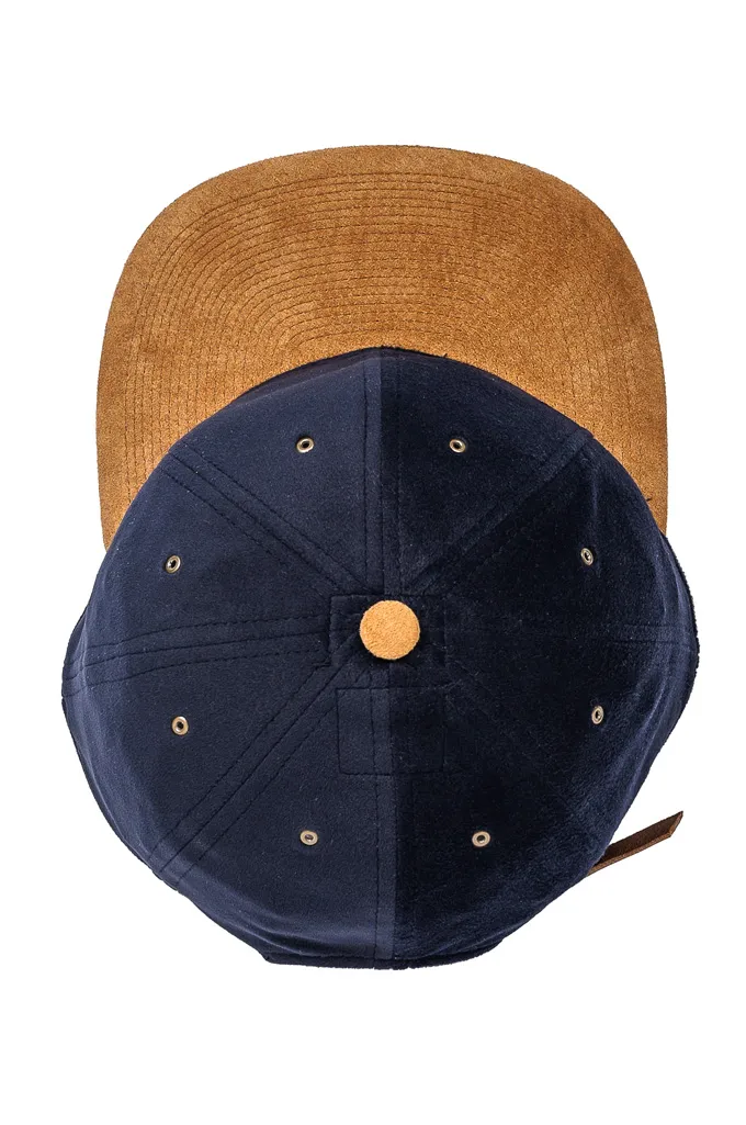 Poten Japanese Made Cap - Adjustable Pig-Suede Leather Brim Navy 2-Tone