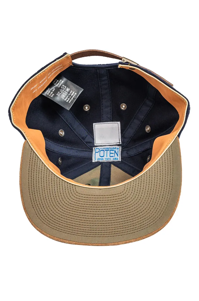 Poten Japanese Made Cap - Adjustable Pig-Suede Leather Brim Navy 2-Tone