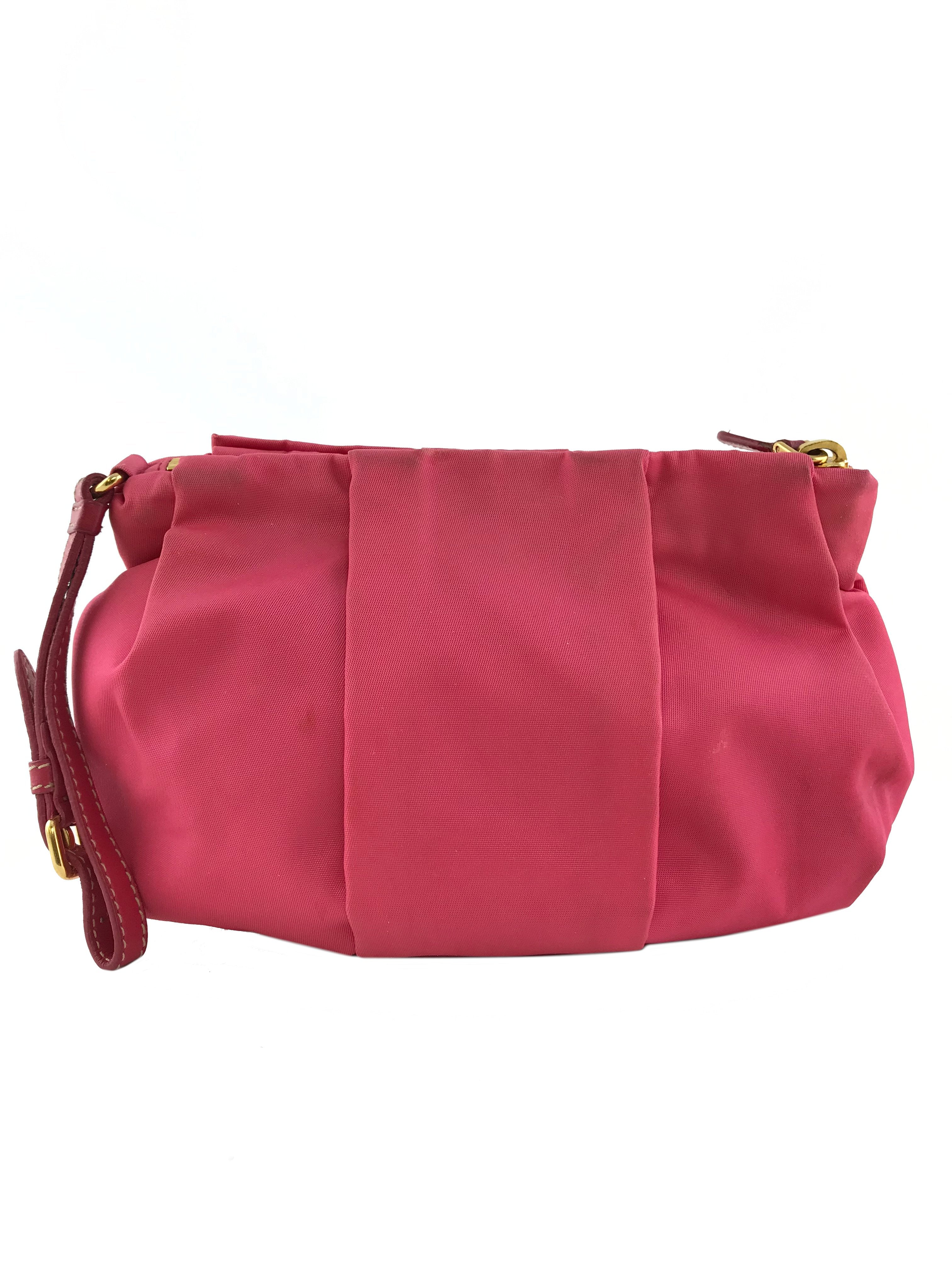 Prada Zip-Top Pleated Satin Wristlet