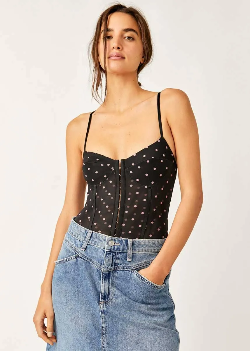 Printed Night Rhythm Bodysuit - Black Dot Combo