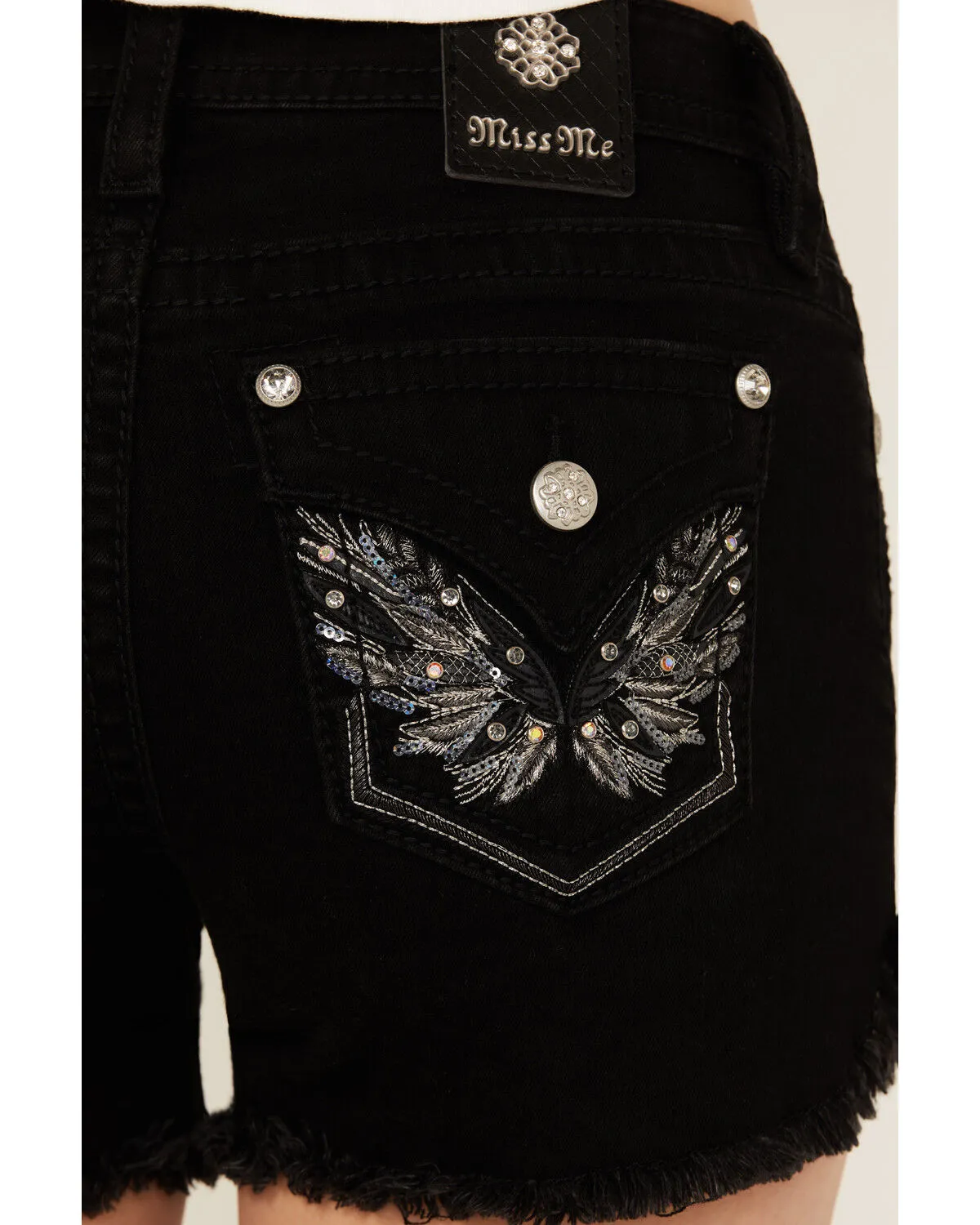 Product Name:  Miss Me Women's Mid Rise Wing Pocket Stretch Denim Shorts