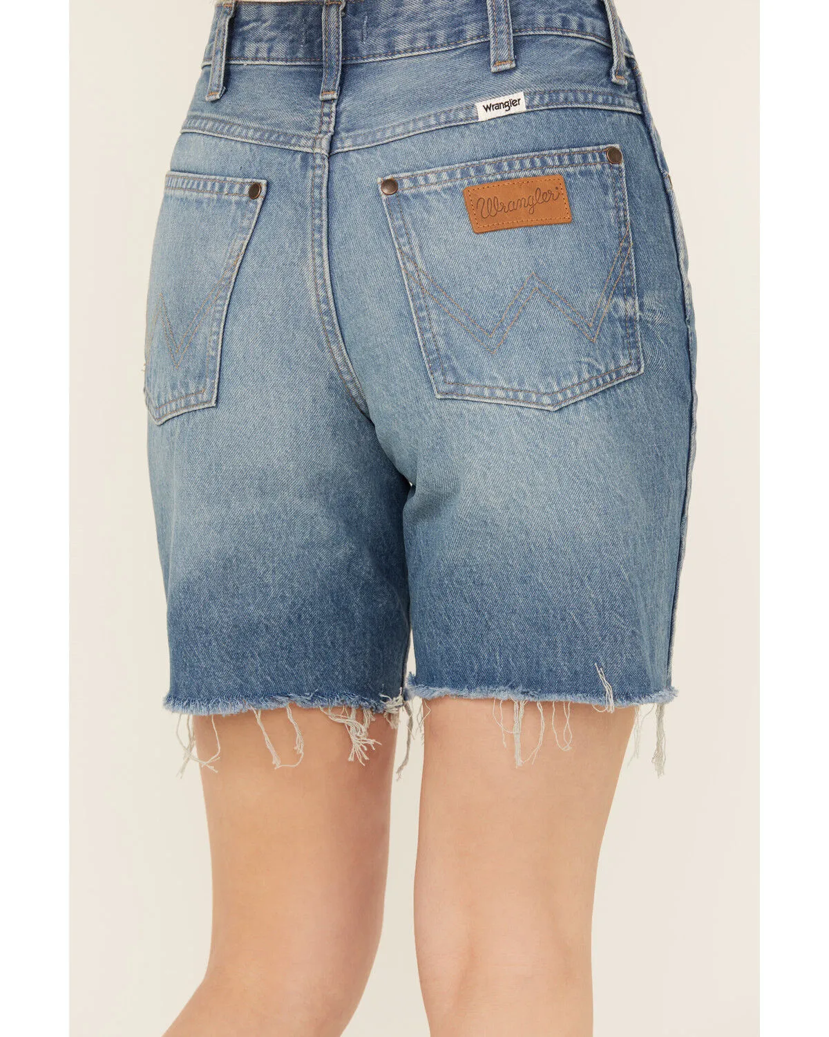 Product Name:  Wrangler Women's Medium Wash High Rise Cowboy Cut Off Denim Shorts