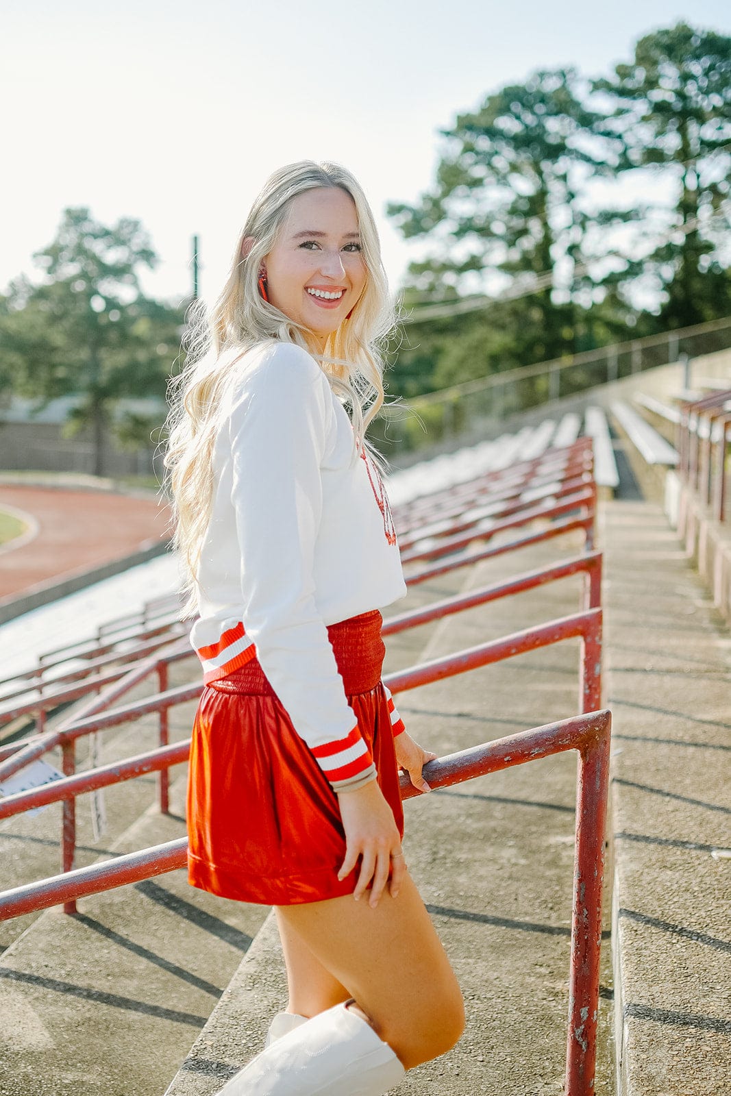 Red Shimmer Smocked Shorts