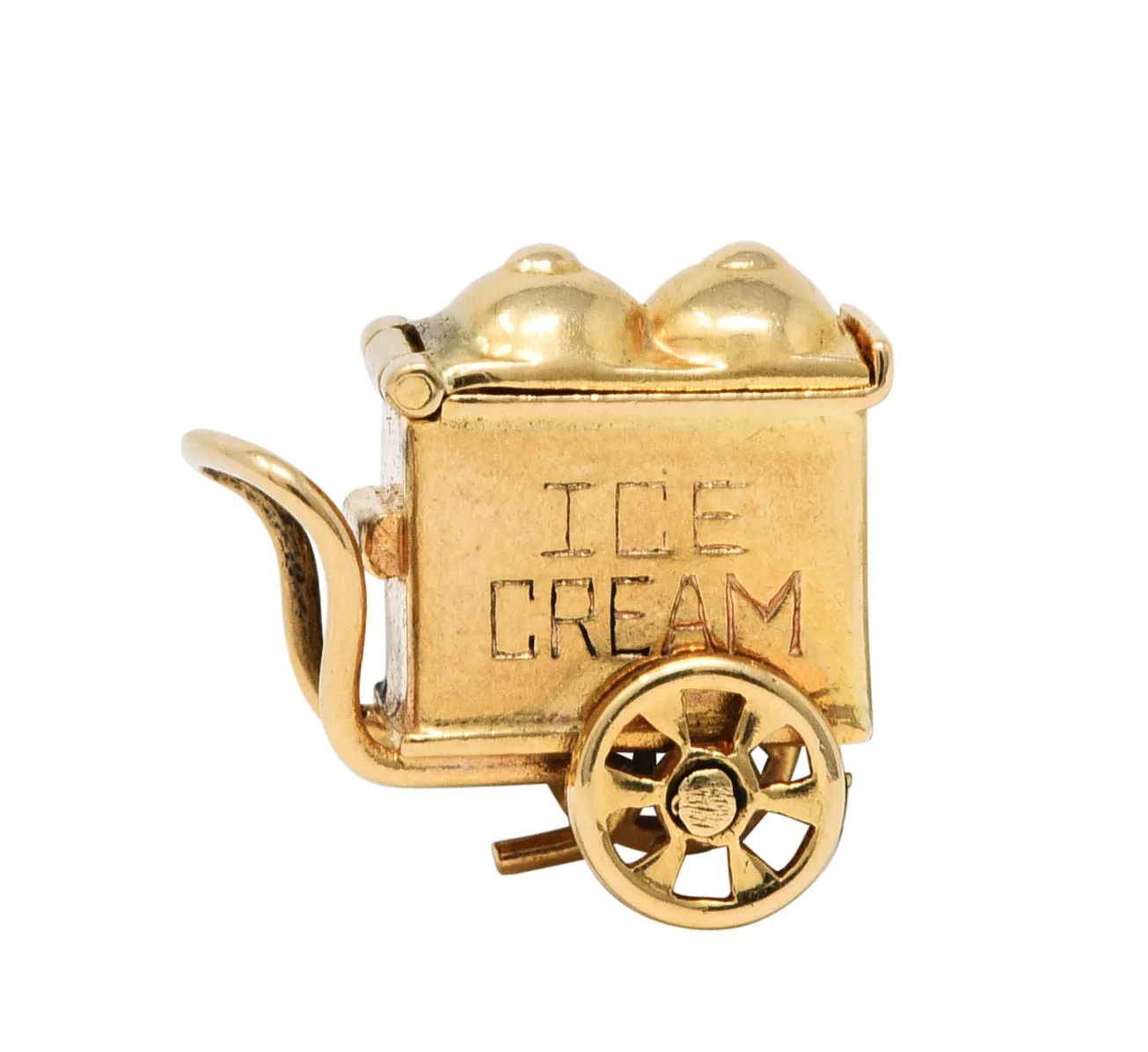 Retro 14 Karat Gold Lucky In Love Ice Cream Cart Charm